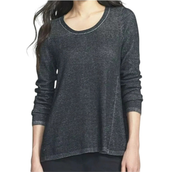 Eileen Fisher Organic Cotton Tencel Blend Washed Black Relaxed Fit Sweater Large - Picture 1 of 8